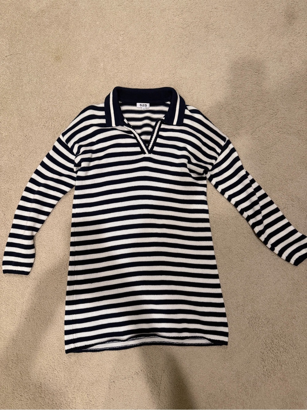525 Raya Striped Polo Dress: Navy & White Striped Knit Dress